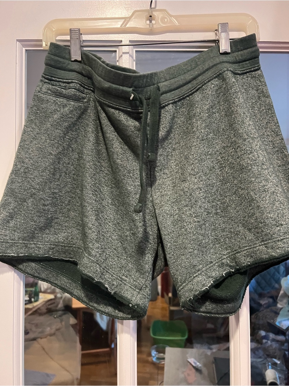 American Giant Heathered Dark Green Drawstring Athletic Shorts